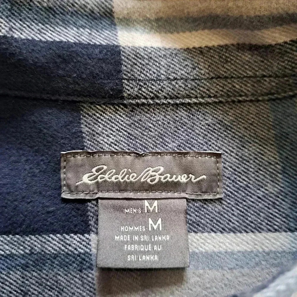 Eddie Bauer Flannel Shirt Blue Grey Plaid Men's Medium Button Up Shirt - Picture 6 of 12